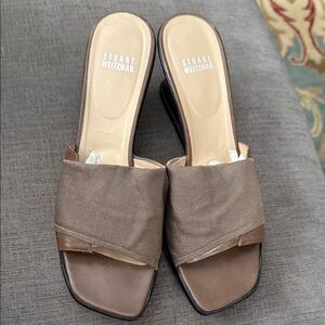 Stuart Weitzman Brown Textured Slide Sandals